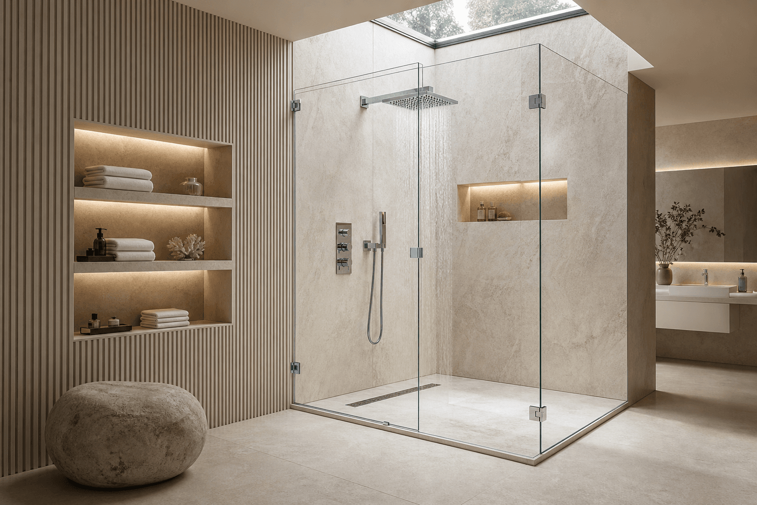 Luxury walk-in rainfall shower showroom